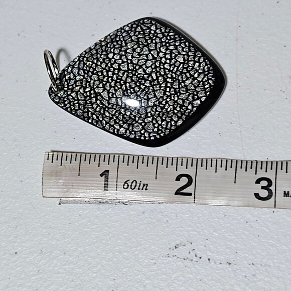 Art Deco Black Silver Iridescent Glass Pendant Abstract Mosaic Diamond Shape DIY - Picture 3 of 3